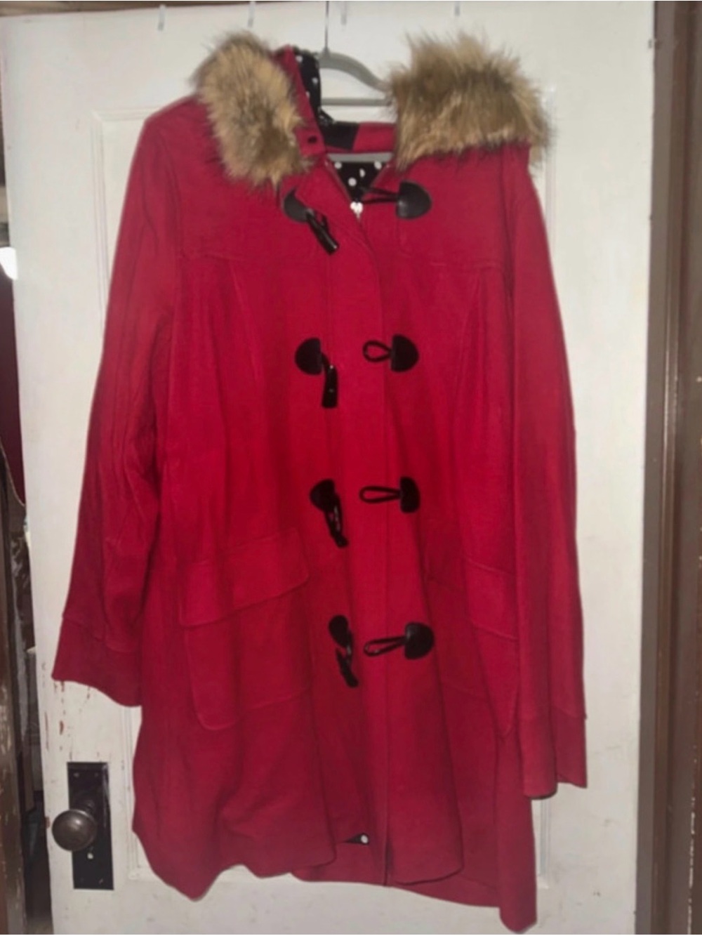 Torrid Red Hooded Toggle Coat Faux Fur Trim Plus Size 2